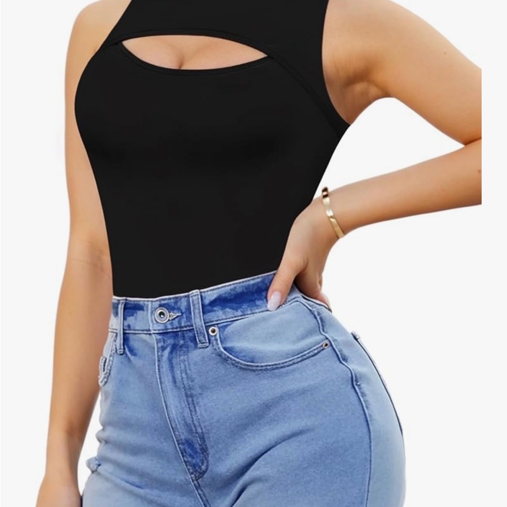 Black Cutout One-Piece Bodysuit - Picture 2 of 6